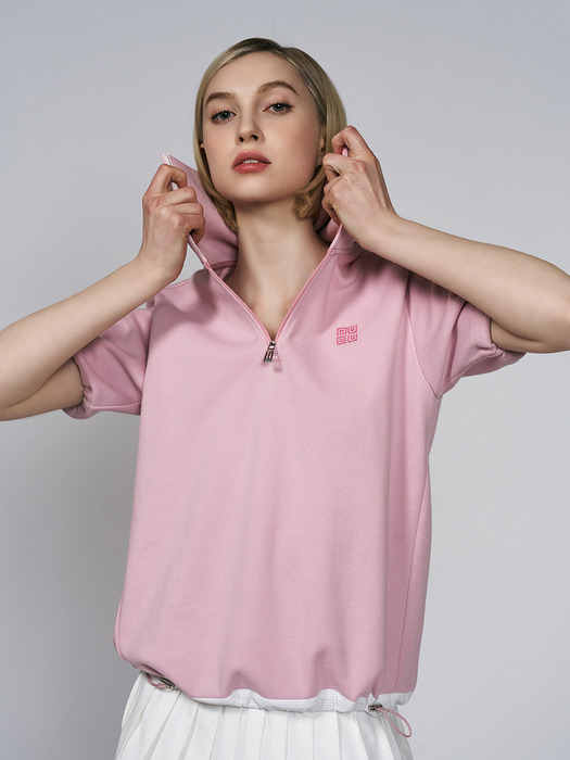 하프 집업 반팔 티셔츠 (핑크)
