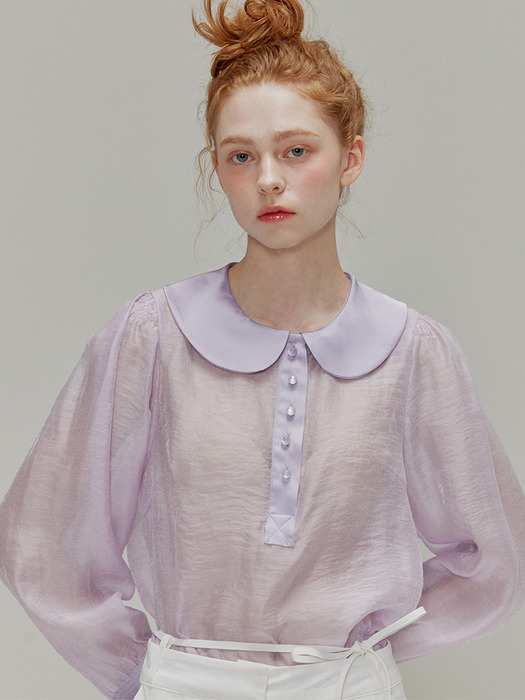 Round collar see-through blouse_Lavender