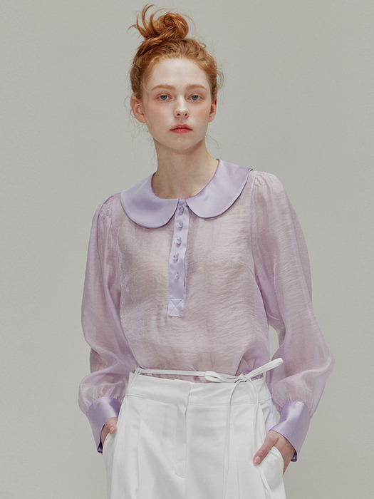 Round collar see-through blouse_Lavender