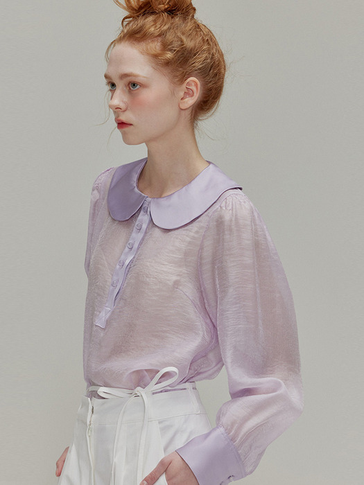 Round collar see-through blouse_Lavender