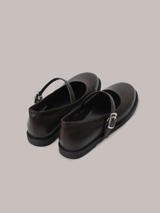 Maryjane Flat Shoes - Brown