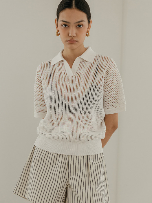 BOTANY NETTED COLLAR TOP - WHITE