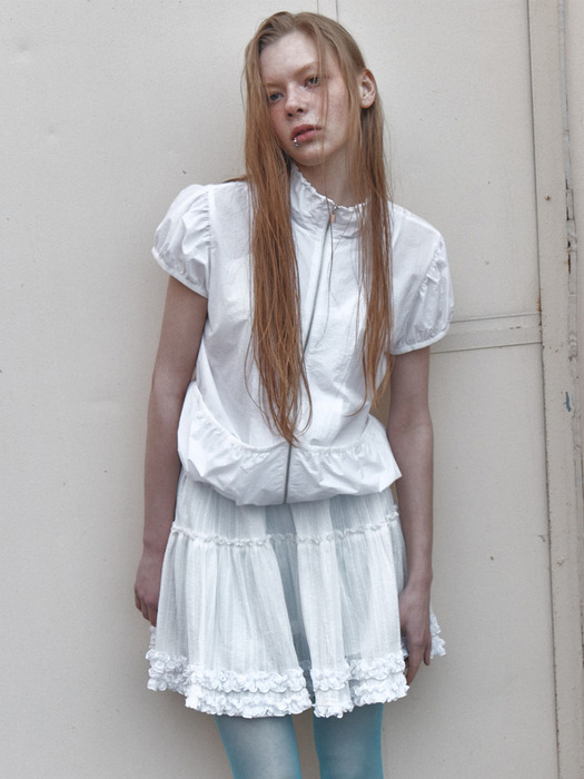 Frill Shirring Mini Skirt, White
