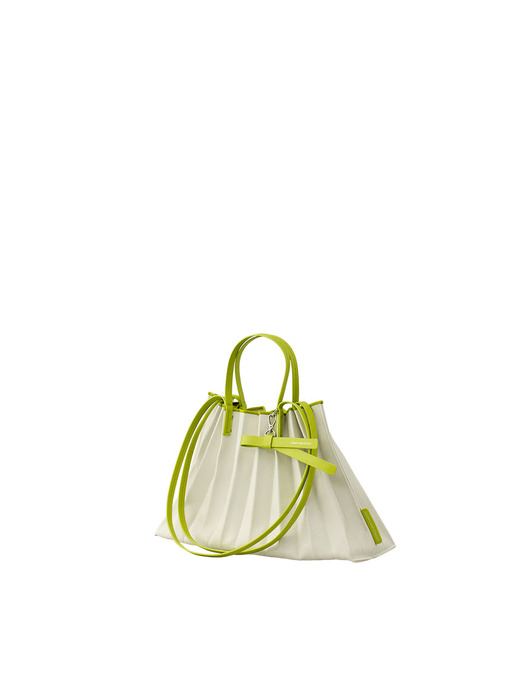 Lucky Pleats Canvas Coated Shopper L with Ribbon Lime