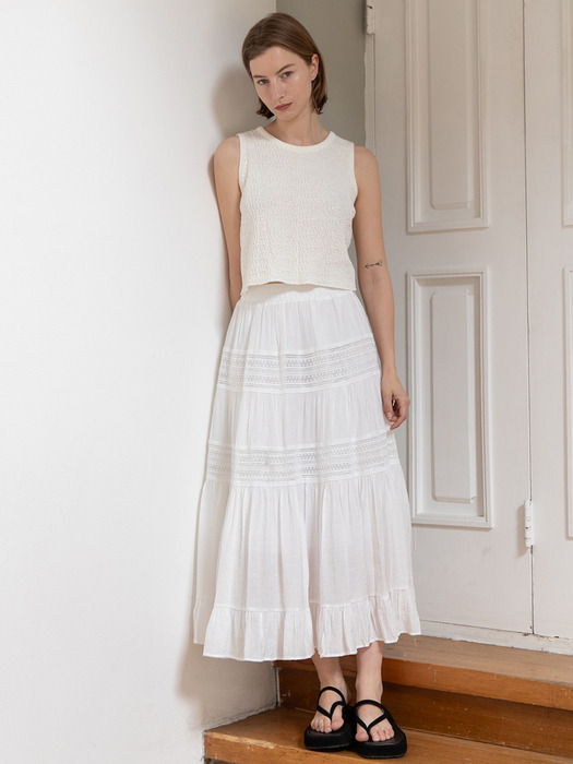 Lace banded skirt_White