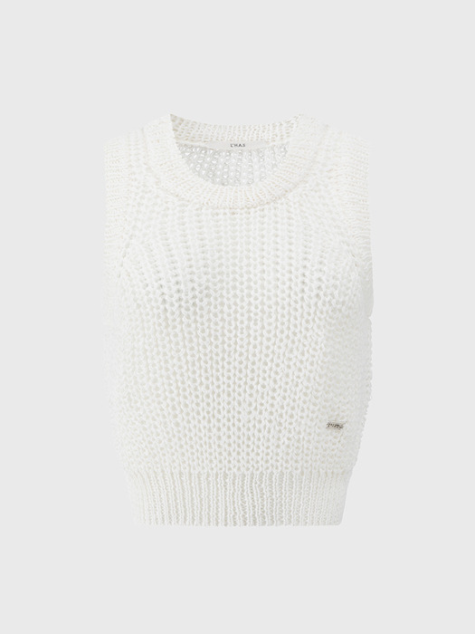 PAPER YARN CROPPED KNITTED TOP_WHITE