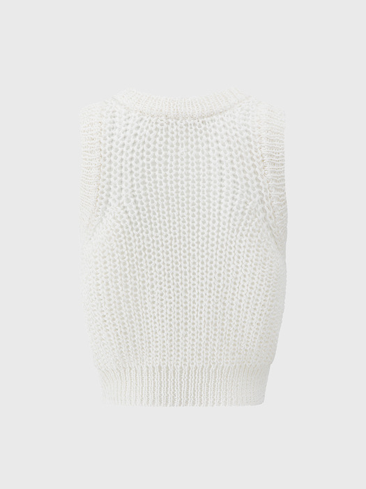 PAPER YARN CROPPED KNITTED TOP_WHITE