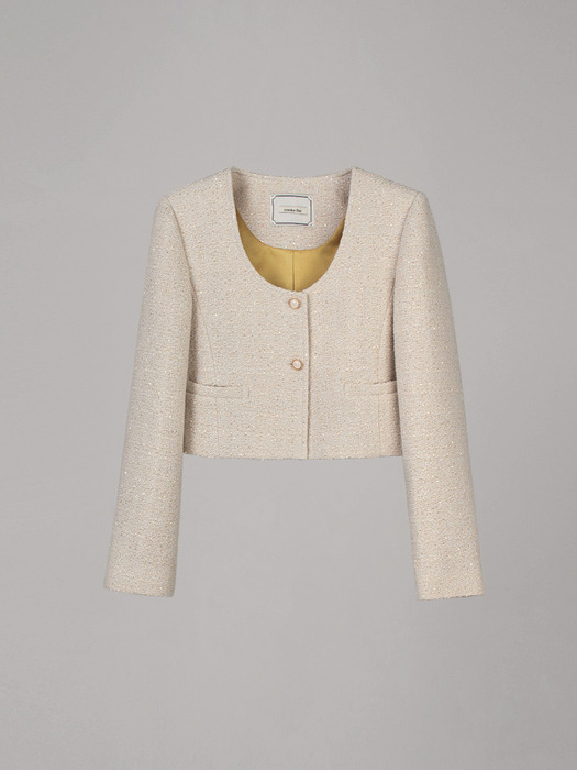 TWEED U NECK CROP JACKET_IVORY