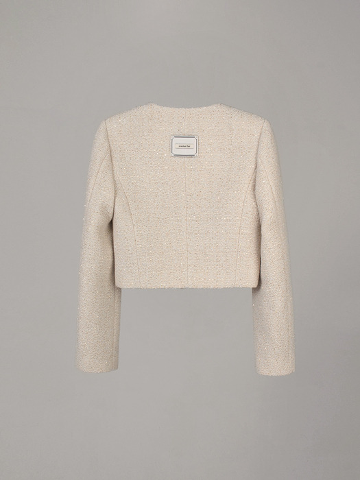 TWEED U NECK CROP JACKET_IVORY