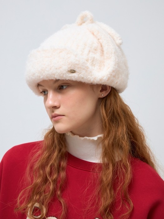 boucle earflap beanie - ivory