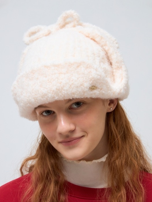 boucle earflap beanie - ivory