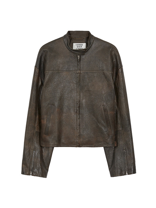 LEATHER BIKER JACKET_washed brown