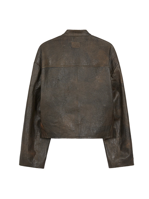 LEATHER BIKER JACKET_washed brown