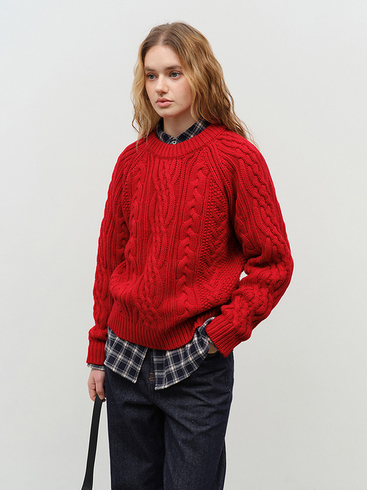 UNISEX CLASSIC FISHERMAN SWEATER RED_UDSW4D122R2