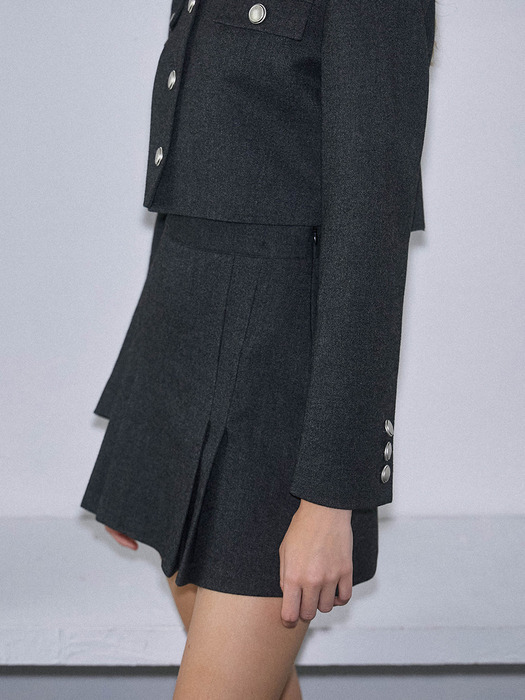 Formal Pleats Mini Skirt [Charcoal]