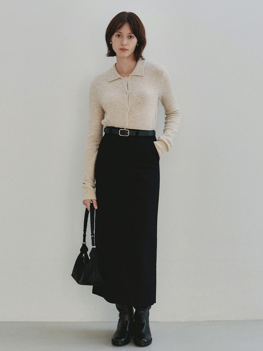 Jacquard Wool Long Skirt (Black)