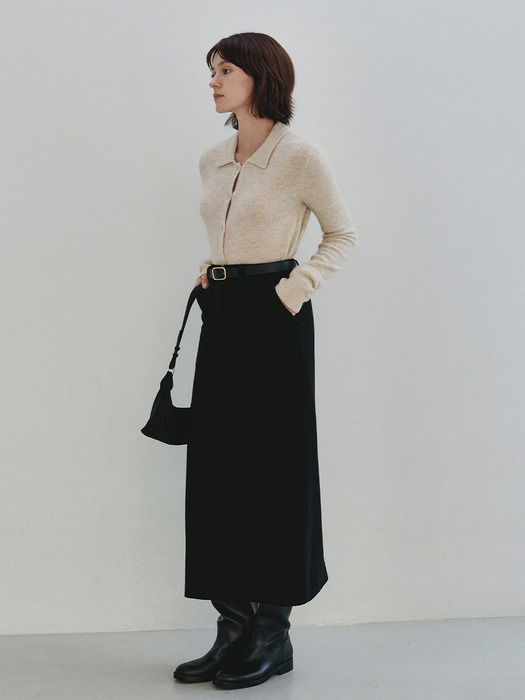 Jacquard Wool Long Skirt (Black)