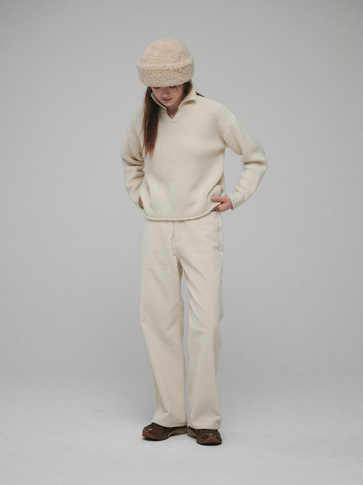 Corduroy straight pants (Cream)