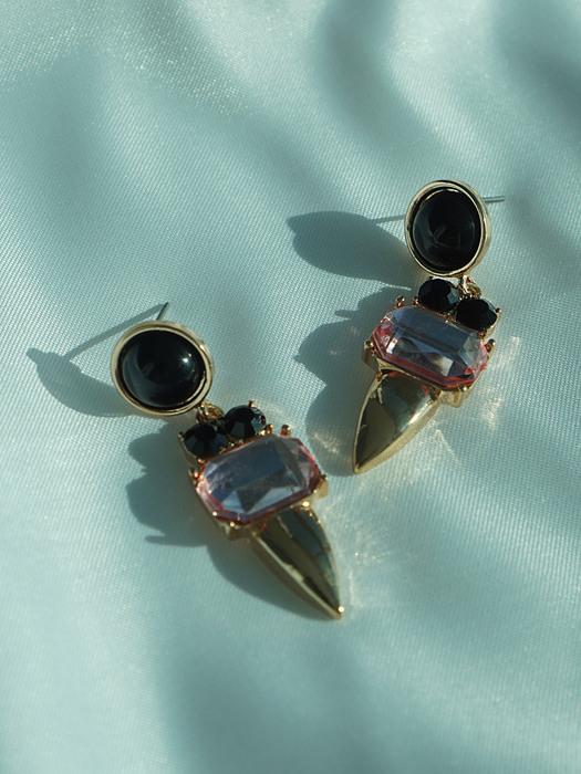 black pink owl earrings