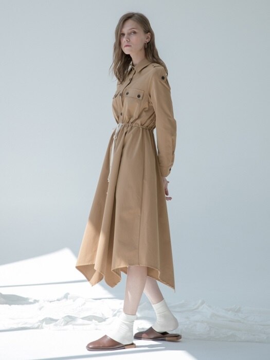 Pocket Epaulet Dress Beige