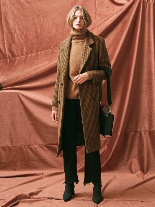 HOUNDTOOTH DOUBLE LONG COAT.CAMEL