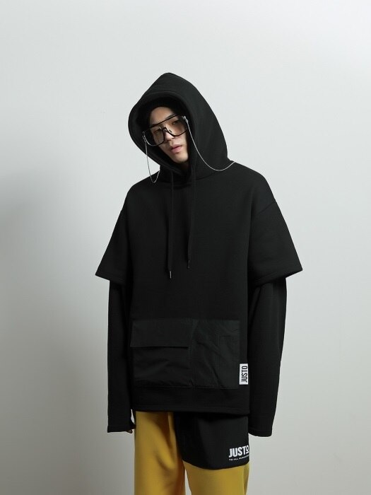 layered pocket hoodie[black]