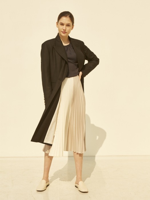 19SS PLEATED COLORBLOCK SKIRT BEIGE & IVORY