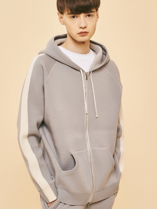 Side Stripe Hood Zipup_GREY