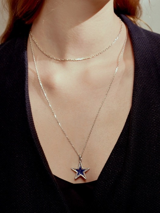 Blue star Necklace 블루 별 실버 체인목걸이
