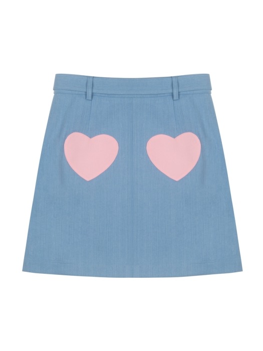 1 0 heart belt denim skirt - SKY BLUE