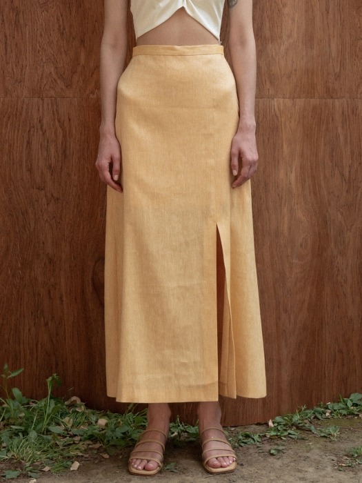 herringbone slit skirt (yellow)