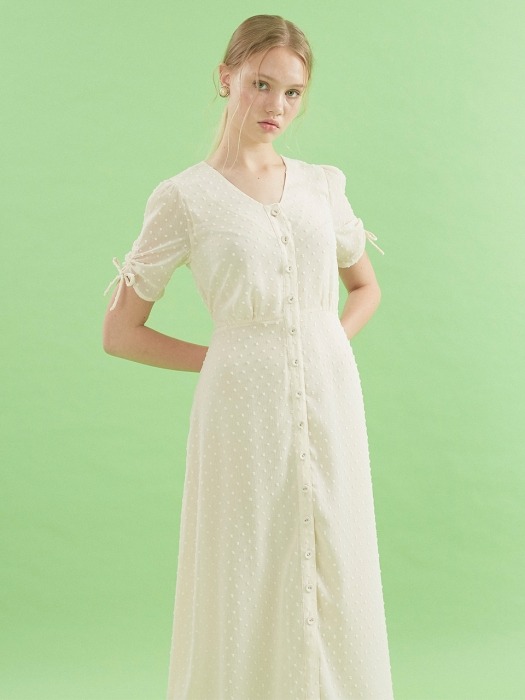 String Sleeve Chiffon Dress_ Ivory