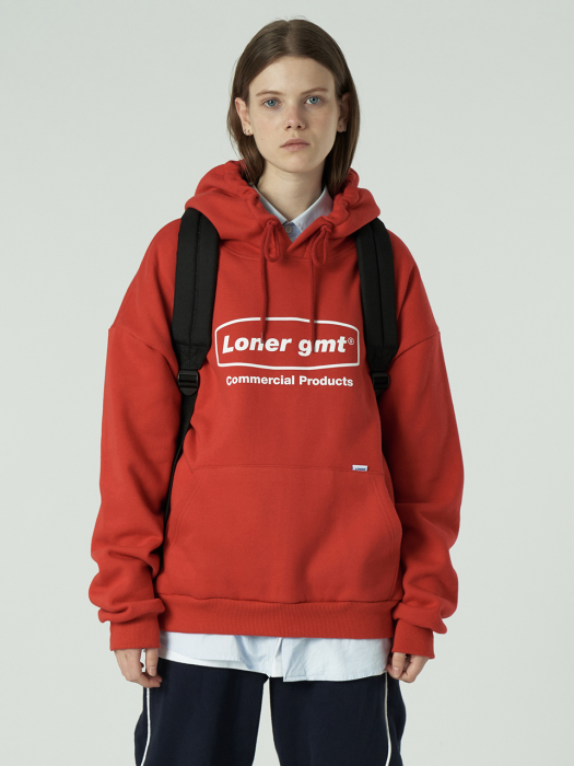 [L]Curve rectangle logo hoodie-red