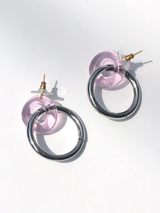 [단독]donut glass and circle earrings  Pink