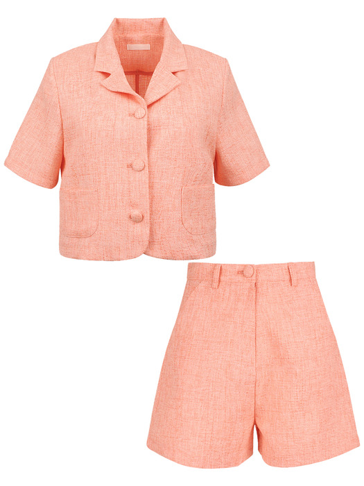 AMR1032 [SET]tweed short jacket + tweed short pants (pink)