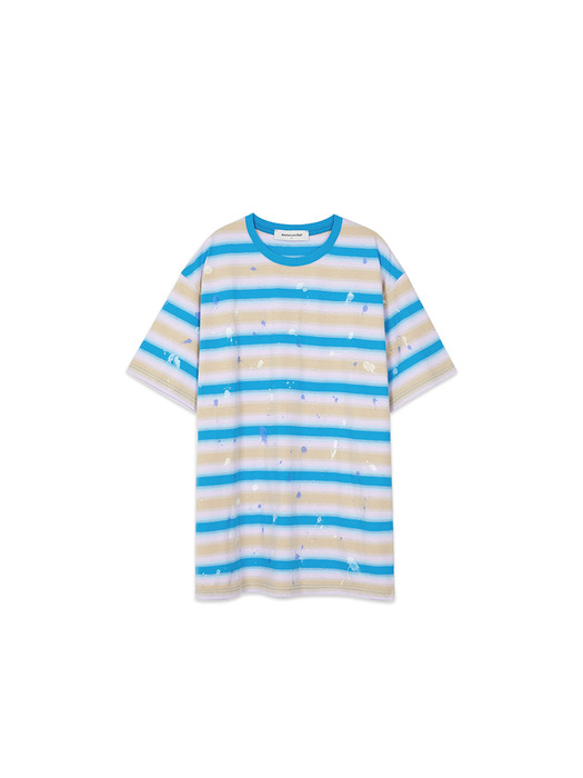 GRADATION STRIPE SPLATTER PRINT T-SHIRT atb349u(BLUE)