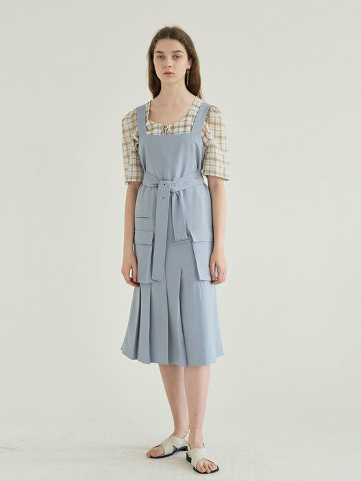 20 SUMMER_L/Blue Pocket Pleats Dress