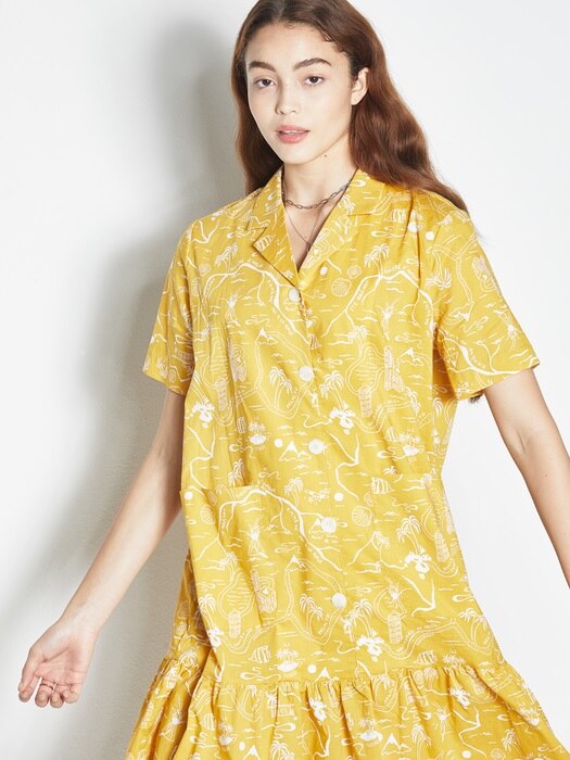 DRAWING SHORT SLEEVE ONE-PIECE YELLOW