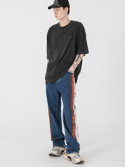 PAINTING LINE DENIM PANTS [DEEP BLUE]