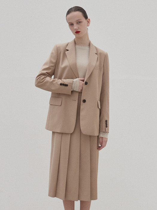 [SET] tailored single jacket + tailored pleats skirt (beige)