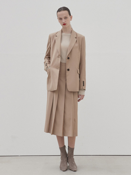 [SET] tailored single jacket + tailored pleats skirt (beige)