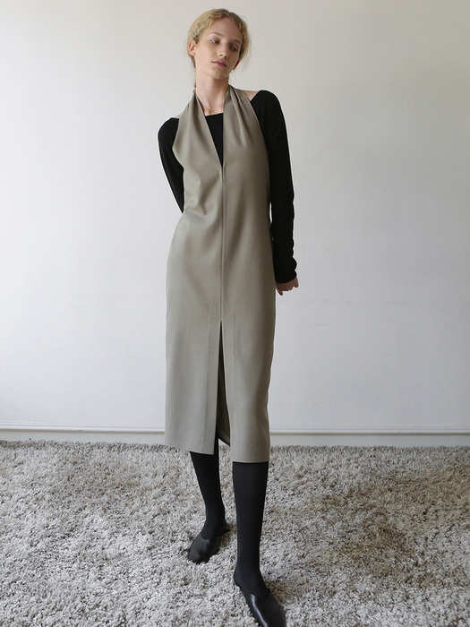 Georgia Halter Wool Dress (khaki grey)