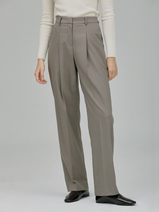 Tuck semi wide pants - Warm gray