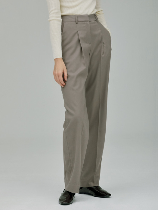 Tuck semi wide pants - Warm gray