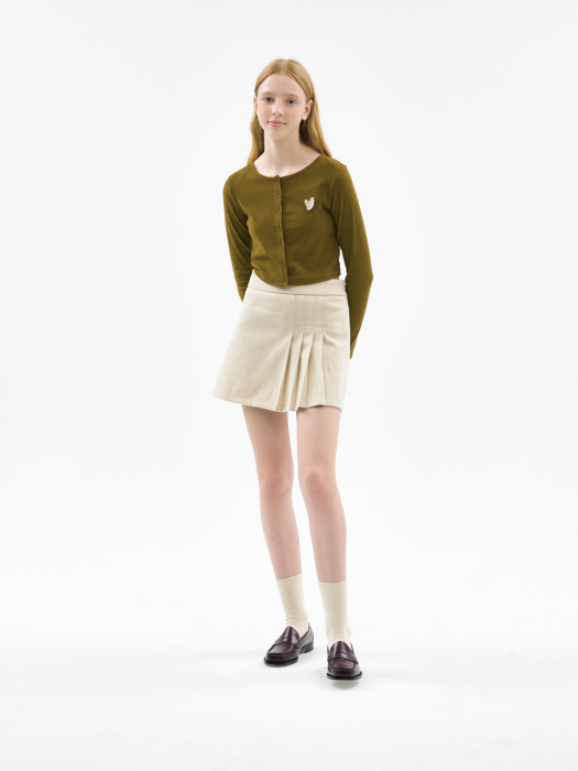 WOOL HALF PLEATS SKIRT [BEIGE]