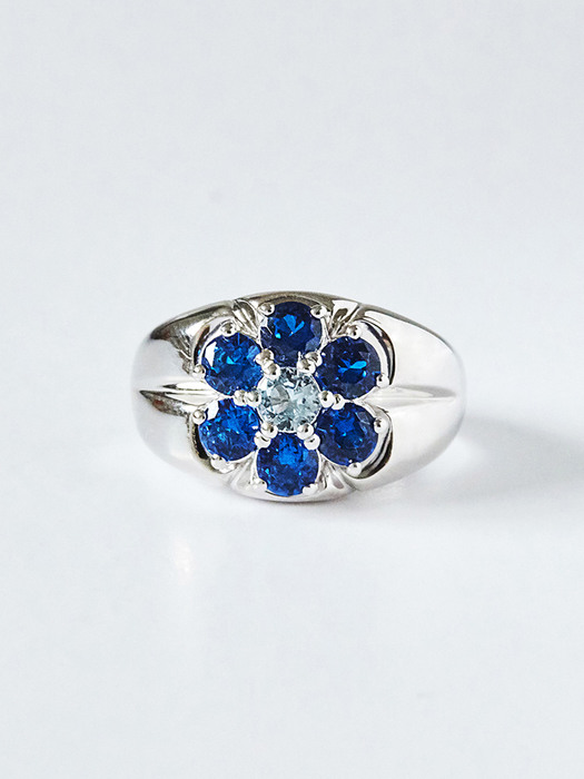 L Flower Ring Silver (Blue)