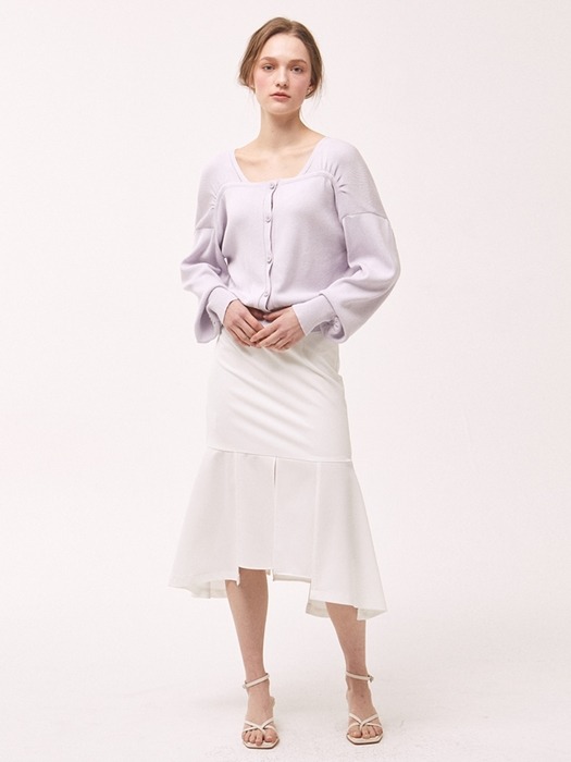 Shirring Square Neck Cardigan - Lavender