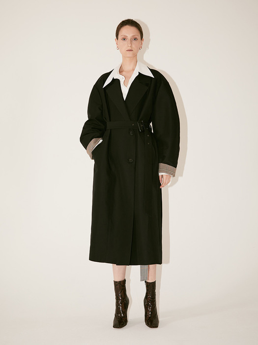 [Signature]  AMBRE Volume Sleeve Belted Trench Coat_Black
