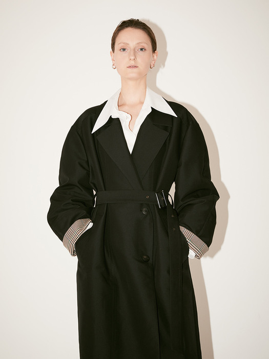 [Signature]  AMBRE Volume Sleeve Belted Trench Coat_Black