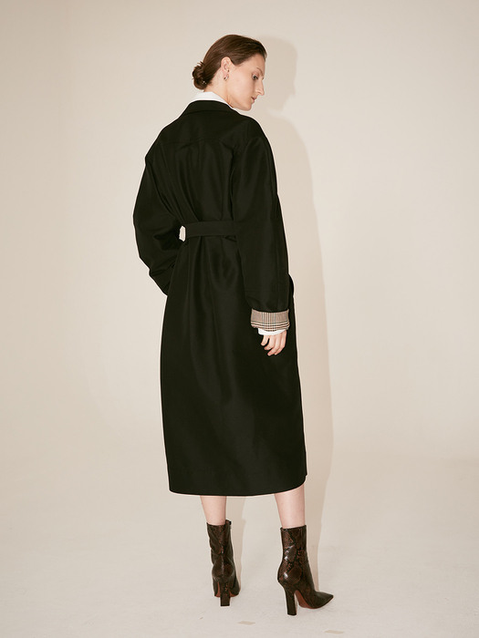 [Signature]  AMBRE Volume Sleeve Belted Trench Coat_Black